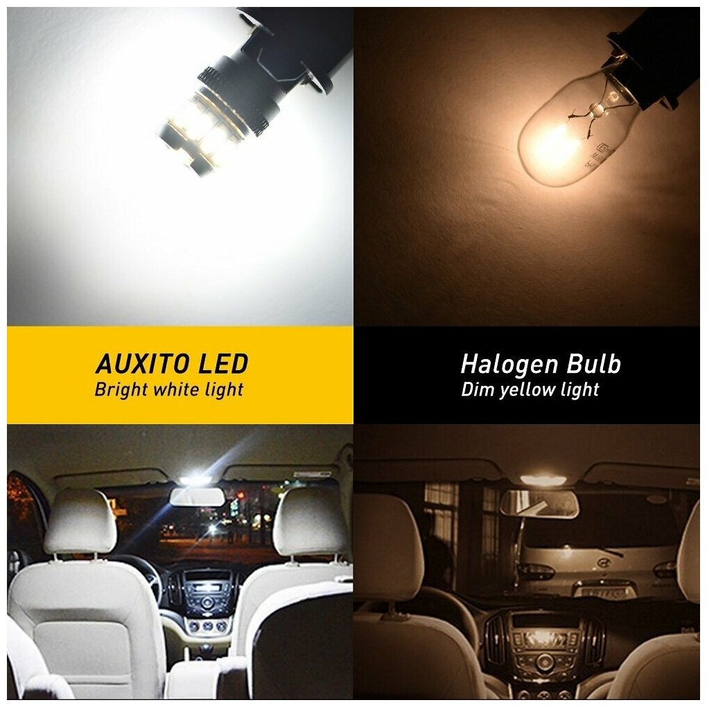 Светодиодная лампа AUXITO T10 W5W цоколь W2.1x9.5d 2шт 6500К Белый свет LED автомобильная