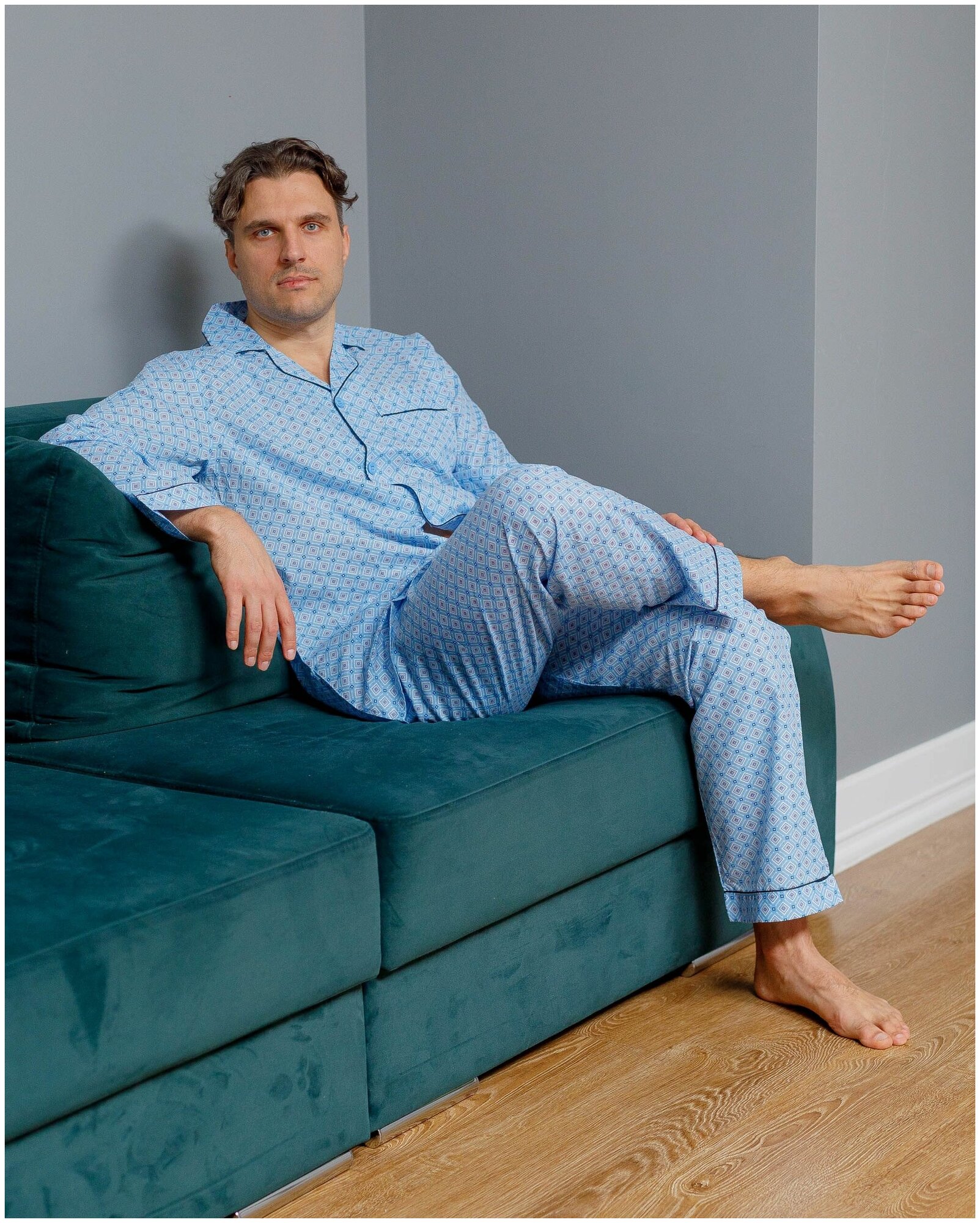 Пижама мужская с брюками и рубашкой с длинным рукавом хлопок Global - фотография № 8