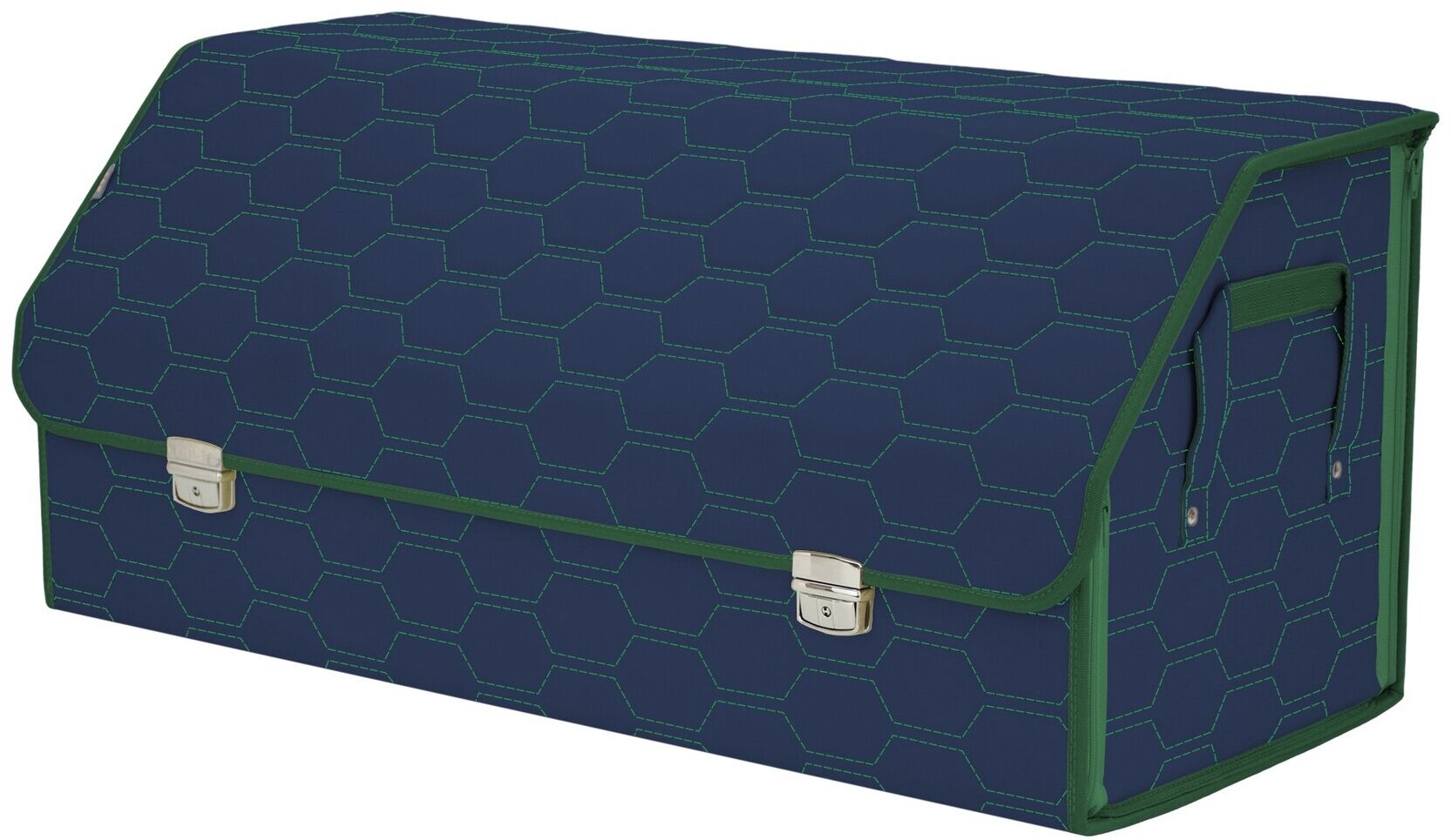 Органайзер-саквояж в багажник "Союз Премиум" (размер XXL). Цвет: синий с зеленой прострочкой Соты.