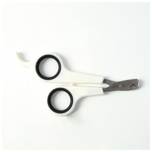 Ножницы-когтерезы с упором для пальца, отверстие 6 мм, белые с чёрным