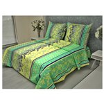 Постельное белье 2-спальное Fiorelly Орнамент с цветами зеленый 076-3 бязь - изображение