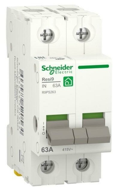 Выключатель нагрузки RESI9 (мод. рубильник) 63А 2P SchE, SCHNEIDER ELECTRIC R9PS263 (1 шт.)