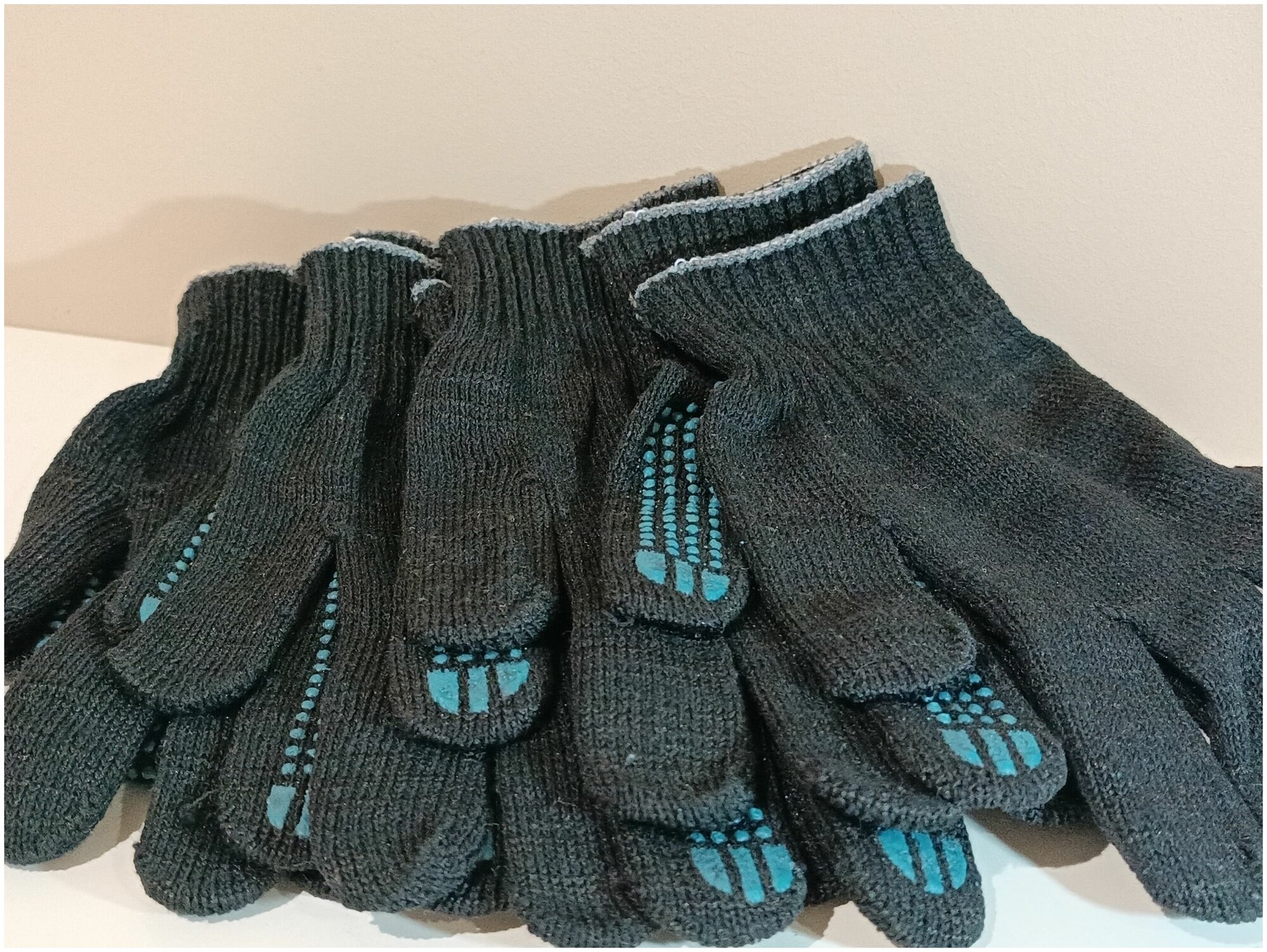 Перчатки (gloves) ХБ 10кл. 5 ниток с ПВХ покрытием черные (10 пар) / PPE-008 - фотография № 7