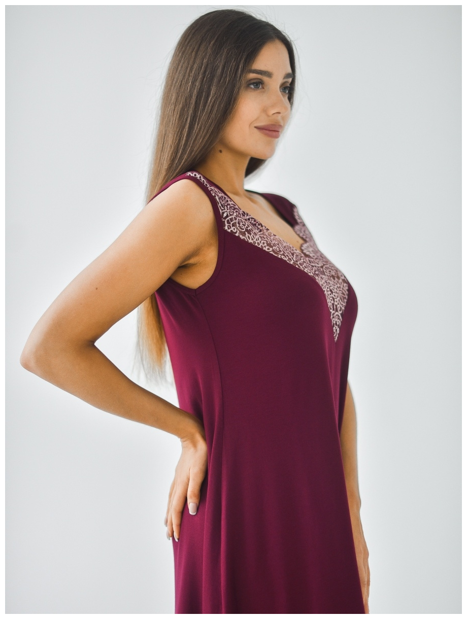 Женская ночная сорочка без рукавов, большого размера 54, цвет бордо. Текстильный край. - фотография № 4