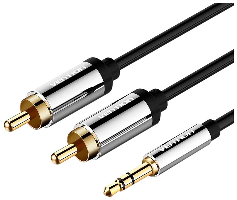 Кабель Vention 2RCA(m)/mini jack 3.5 mm(m) - 2 м (P550AC200-S) Кабель Vention аудио Jack 3,5 mm M/2RCA M - 2м Черный P550AC200-S