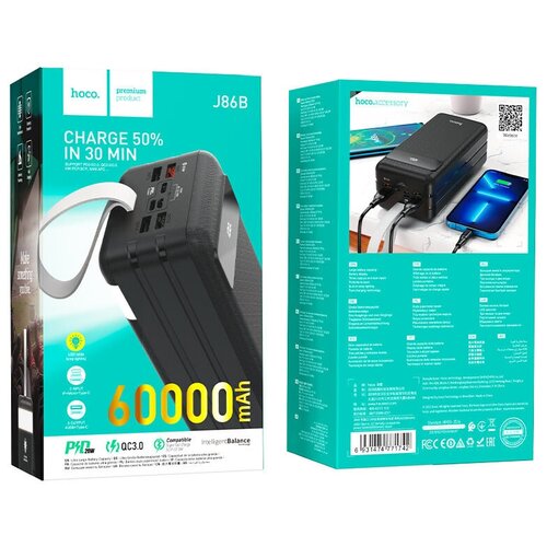 Внешний аккумулятор 60000 mAh повербанк Hoco J86B 225W QC30 PD20W Black 510000₽