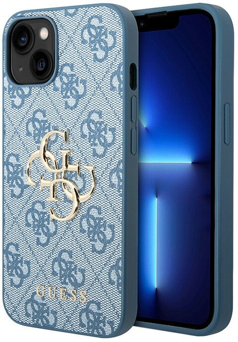 Guess для iPhone 14 чехол PU 4G Big metal logo Hard Blue