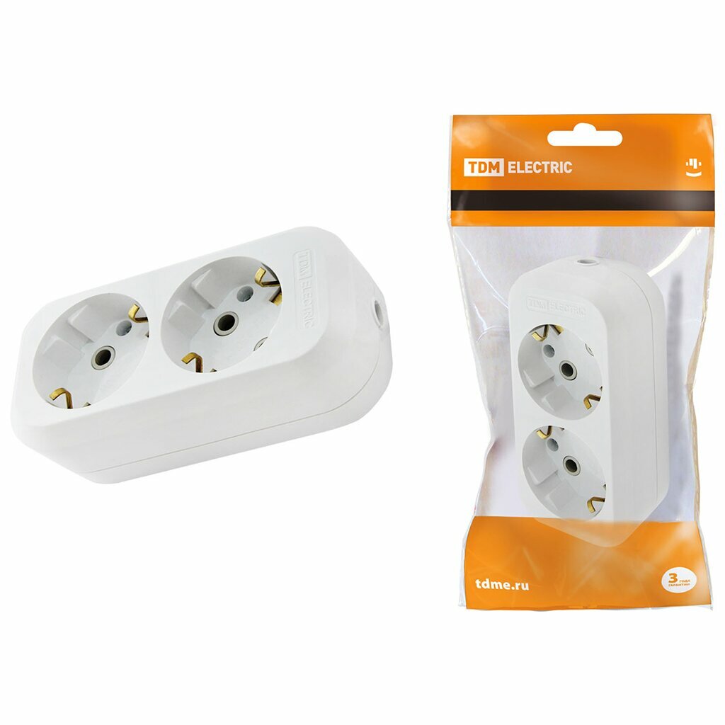Корпус удлинителя 2 гнезда 2 + 3 с заземлением 16 А 250 В белый TDM Electric SQ1806-0015