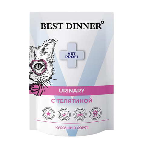 Best Dinner Vet (Бэст Диннер Вет) Urinary Пауч для кошек для профилактики мочекаменной болезни МКБ с телятиной в соусе 85 г 5 шт