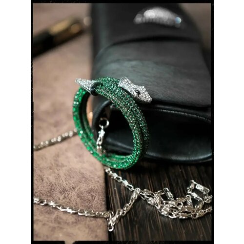 Браслет, стразы, зеленый