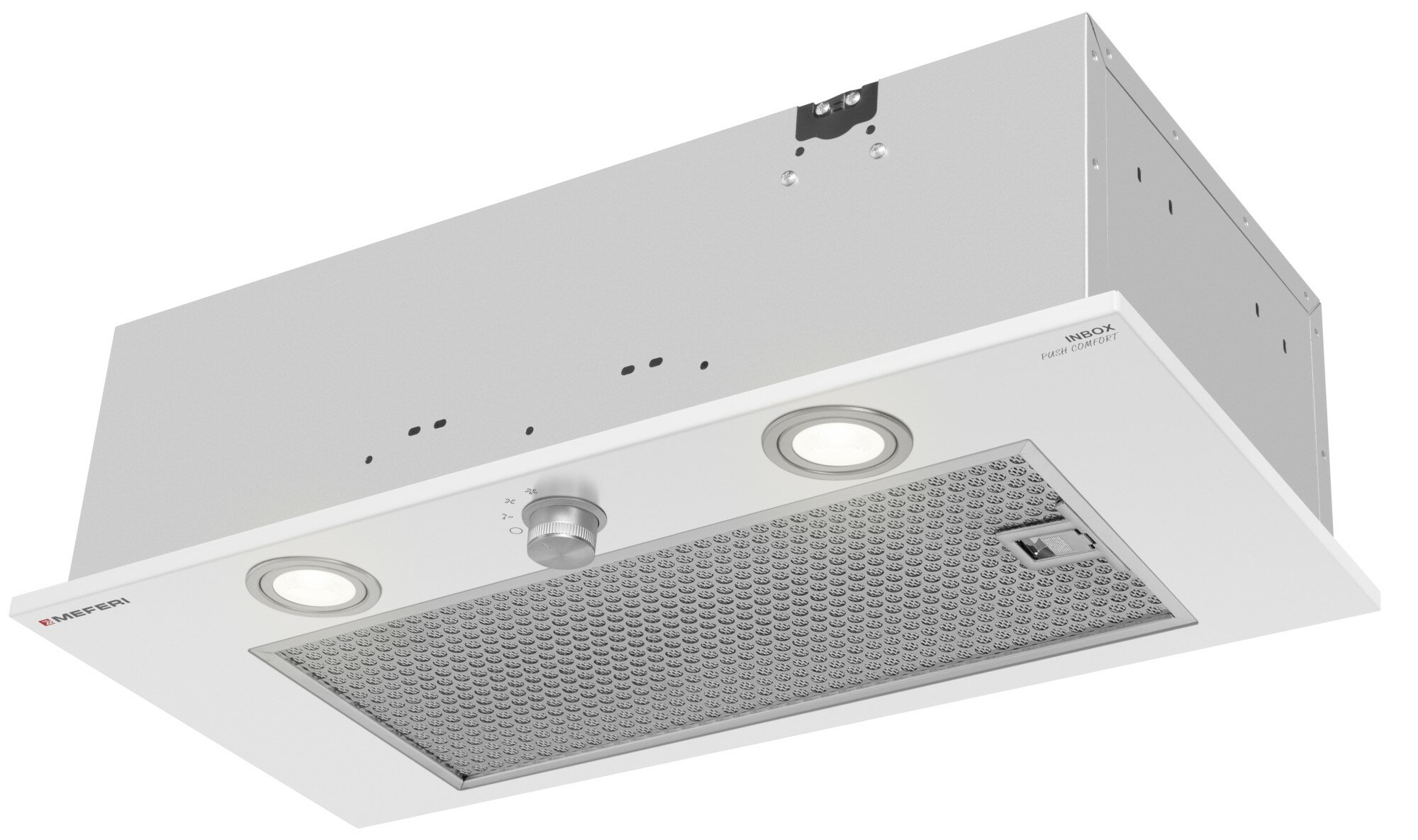 Вытяжка кухонная MEFERI INBOX60WH PUSH COMFORT на 60 см встраиваемая, белая, производительность 950 м3/ч, 3 скорости