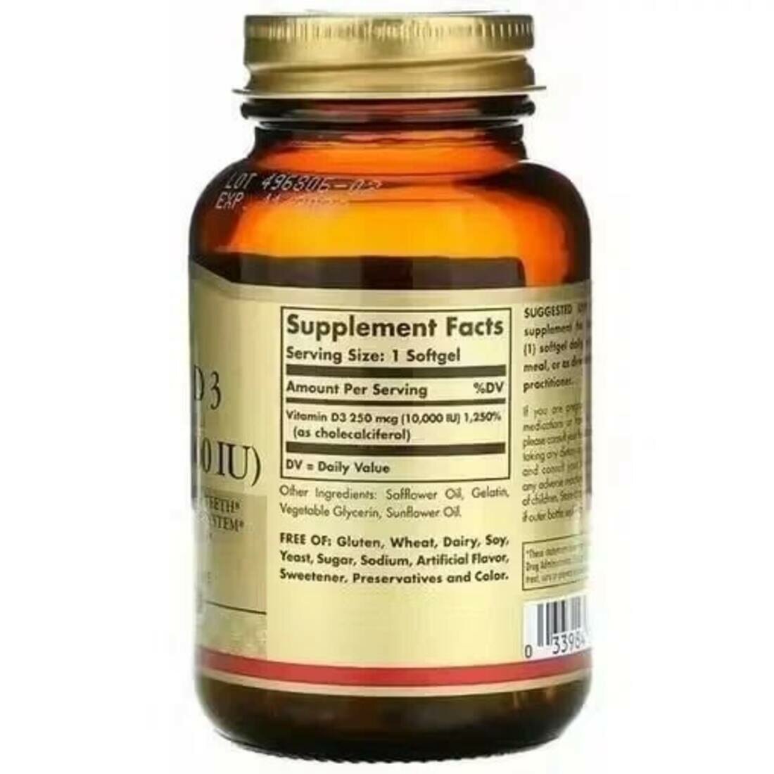 Изображение БАД, Solgar Vitamin D3, Солгар Витамин Д3 10000, 250мкг, 120 капсул