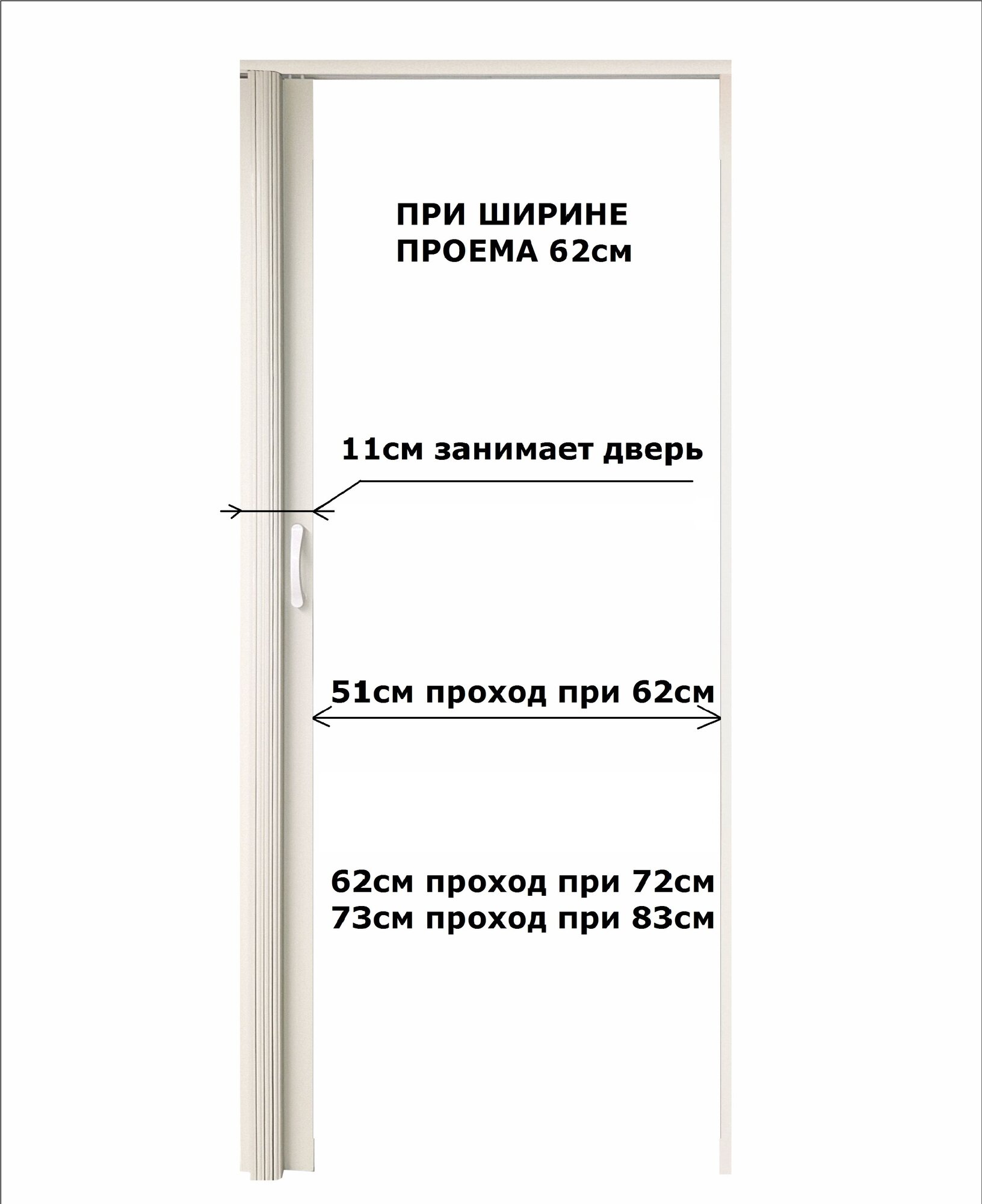 Дверь-гармошка "UNI" 203 х 113,5 см, белая молочная полуматовая, колесики, магнитная защелка — фото 1