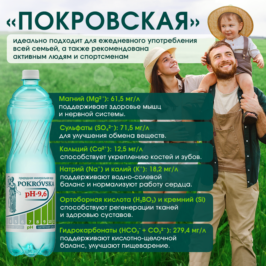 Картинки Минеральная столовая негазированная вода Pokrovska, щелочная 1,25 л * 6 шт.