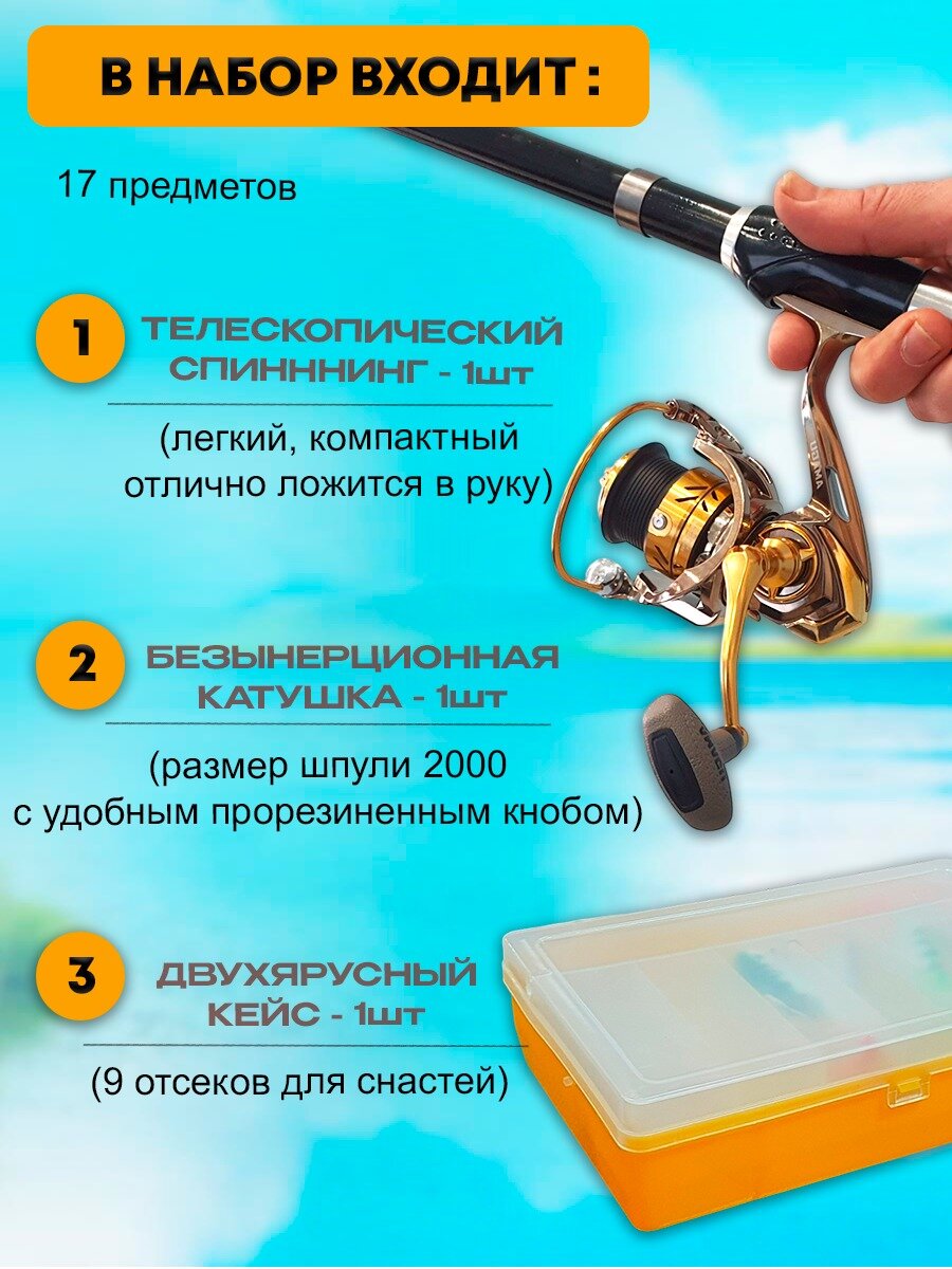 Спиннинг "Щука 2.1", телескопический, с катушкой — фото 1