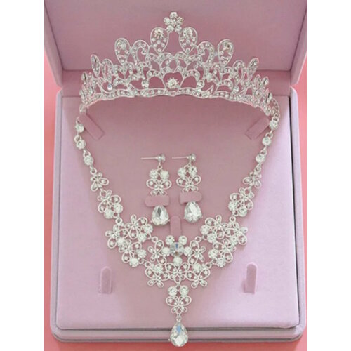 Комплект бижутерии George Black: серьги, колье, диадема, серебристый