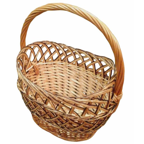 Плетеная корзина с ручкой Ажурная из ивовой лозы, размер S / Длина - от 27 - 31 см; овальная, коричневая