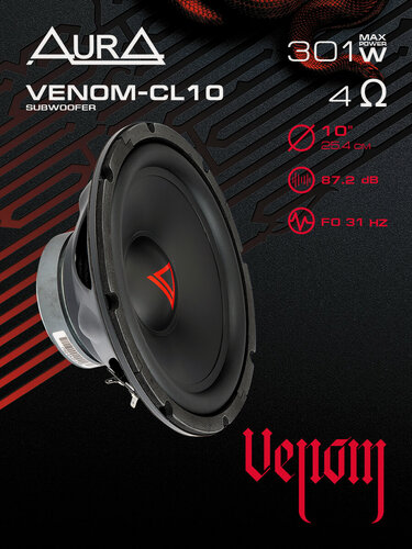 Изображение товара Сабвуфер автомобильный AurA VENOM-CL10 , пассивный, 10 дюймов, 151Вт/301Вт, 87,2дБ