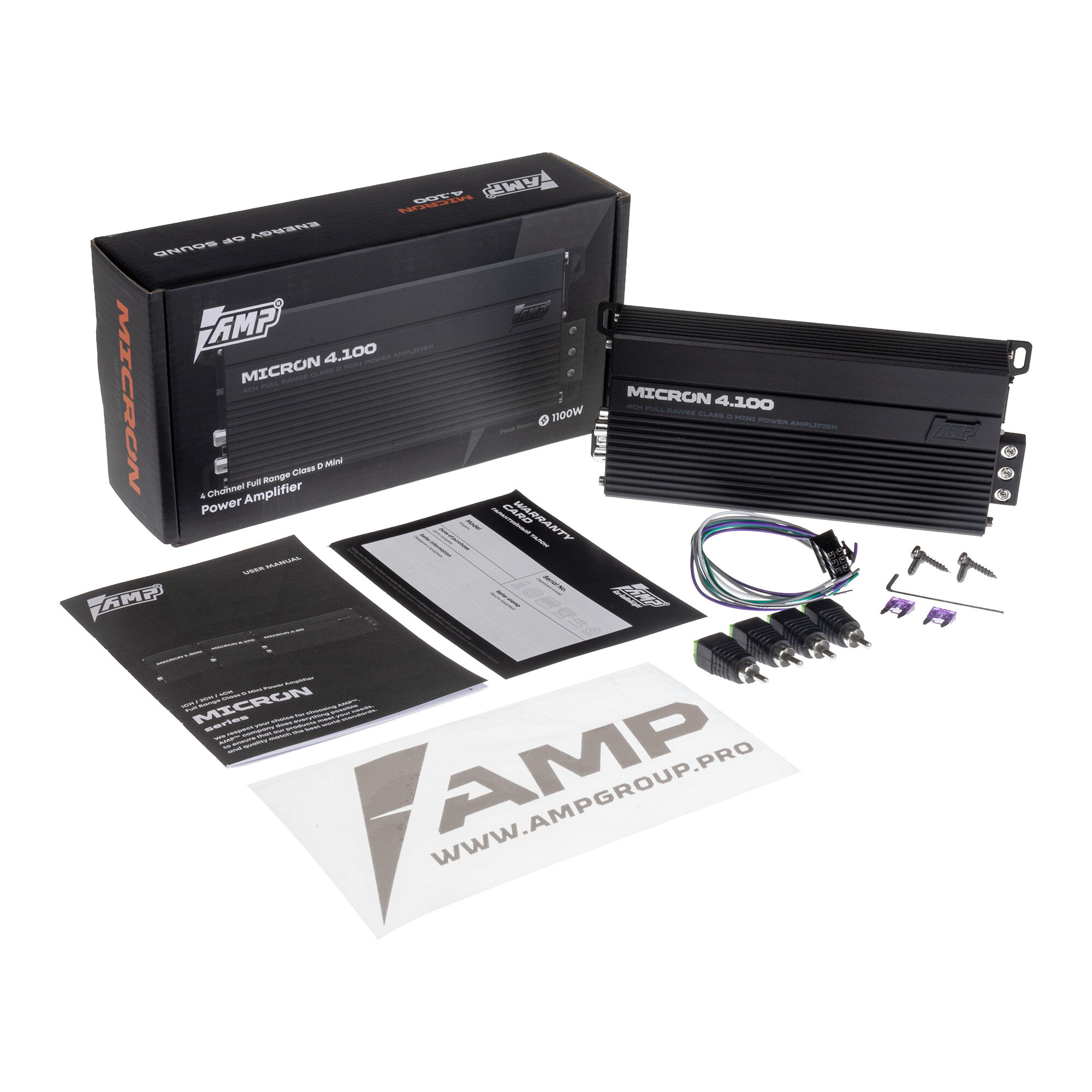 Усилитель автомобильный AMP MICRON 4.100, 4 канала, класс D, 100 Вт