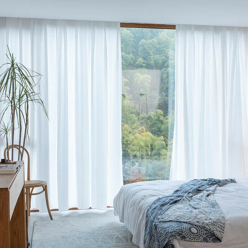 JINCHAN Simple Sheer Curtain, Light-Transmitting without Privacy, for Living Room, Bedroom, Balcony, Semi-Blocking Light, White, 350mm Wide * 270mm High, One Piece