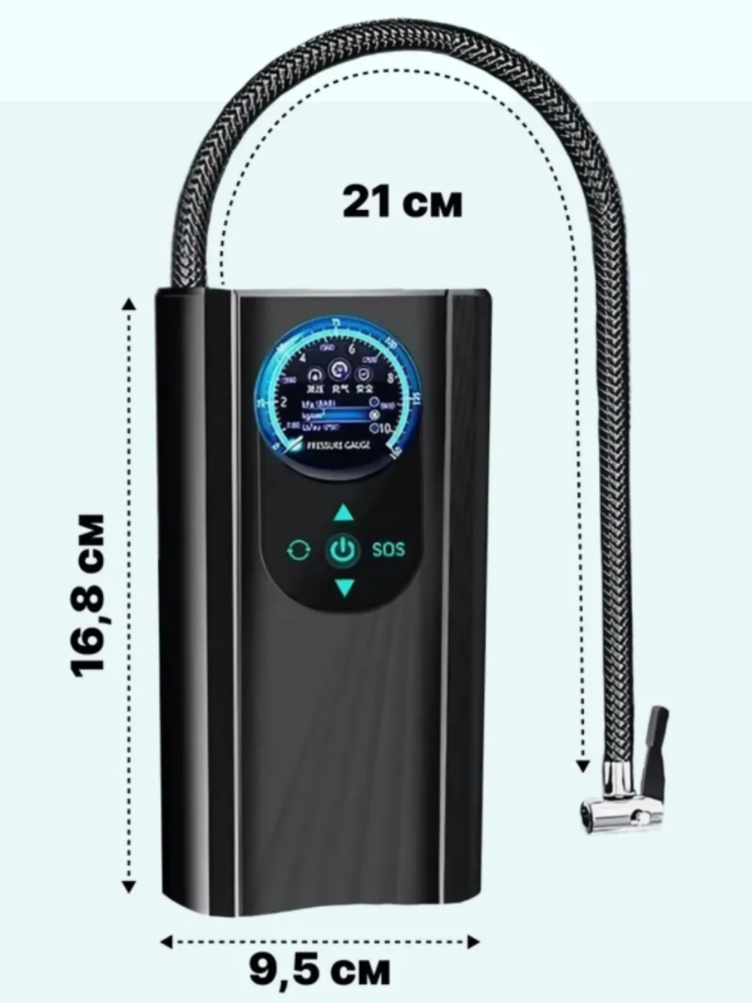 Компрессор автомобильный, ручной, пластик, черный, 12В, 9.0 бар, 0.2-10бар, 120Вт — фото 1