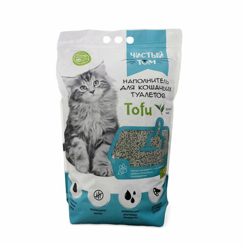 Чистый Том Tofu Green Tea комкующийся соевый наполнитель для кошачьего туалета с ароматом зеленого чая - 15 л 65 кг 1449₽