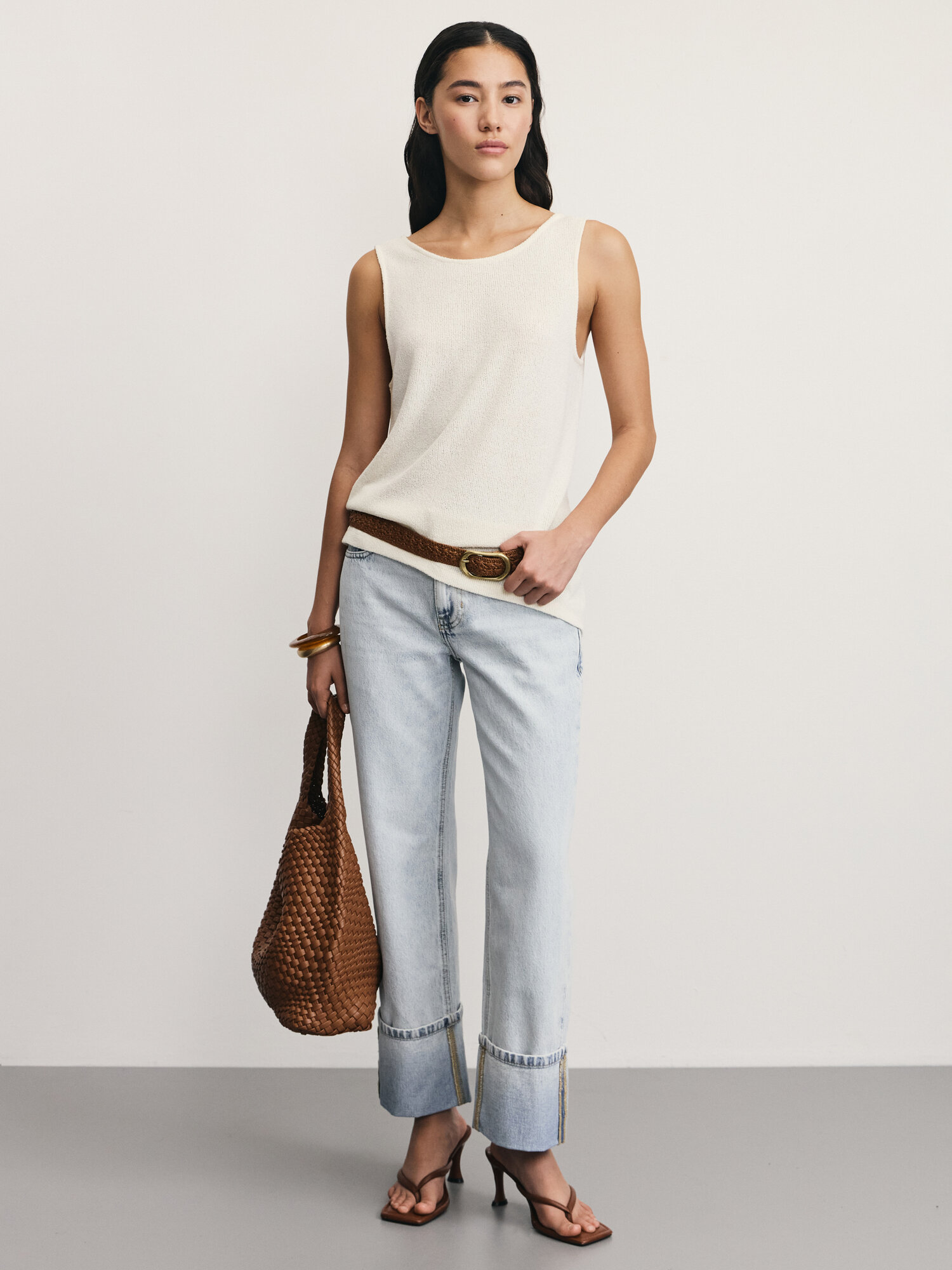 Джинсы Zarina straight cropped, размер S (RU 44), ультра светлый индиго