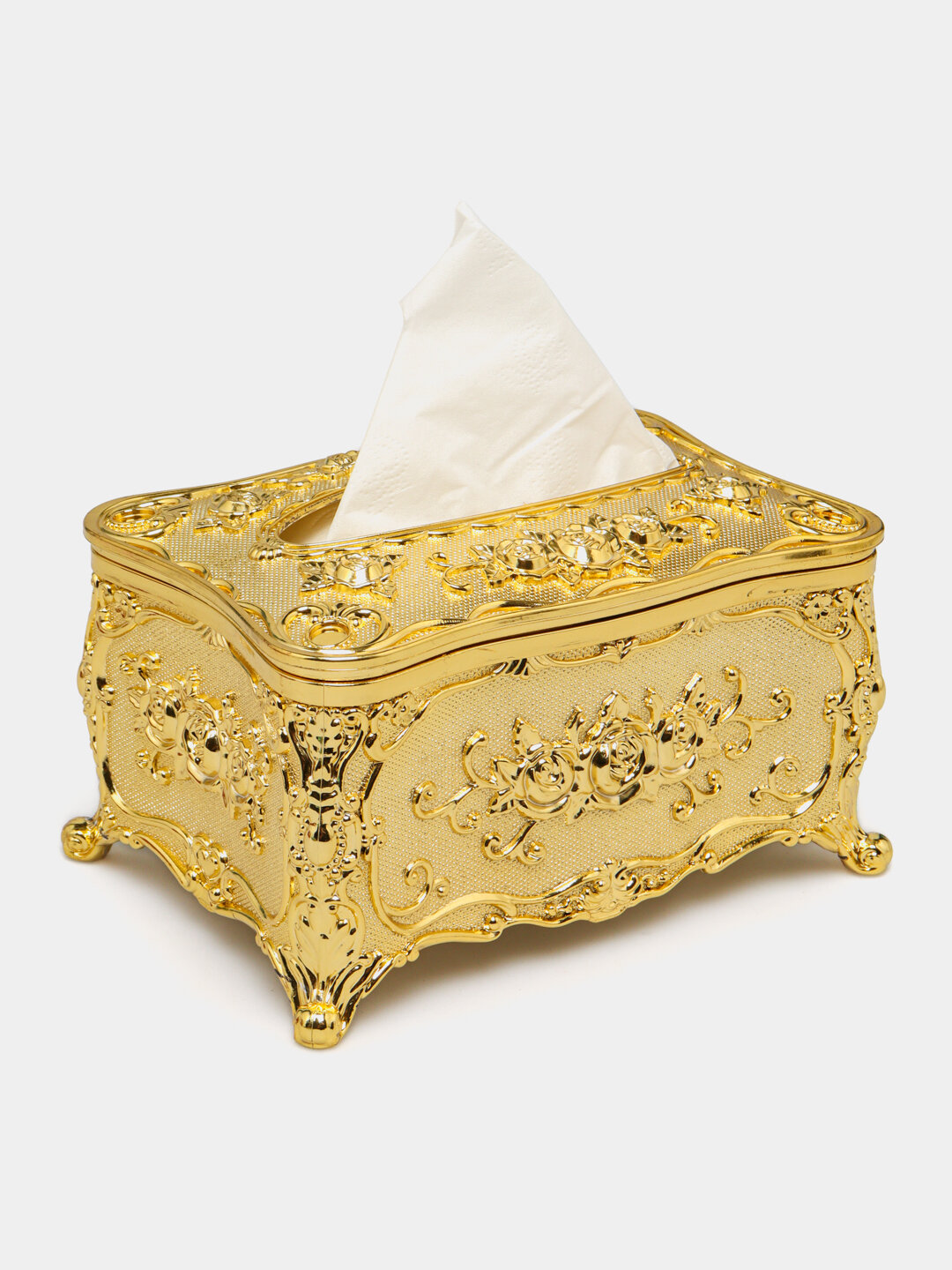 Элегантная и удобная салфетница, золотистое, с узорами, квадратная, для 200 салфеток — фото 1
