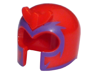 Minifigure, Headgear Helmet with Front Prongs with Dark Purple Pattern, 10305pb01 Red U
