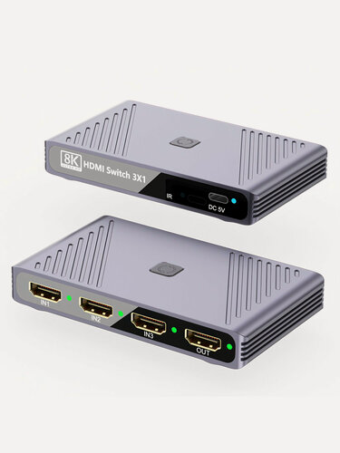 Изображение товара HDMI разветвитель/концентратор YUCUN Q803, 3 выхода, 1 вход, 5V, 8K 60 Hz, серый