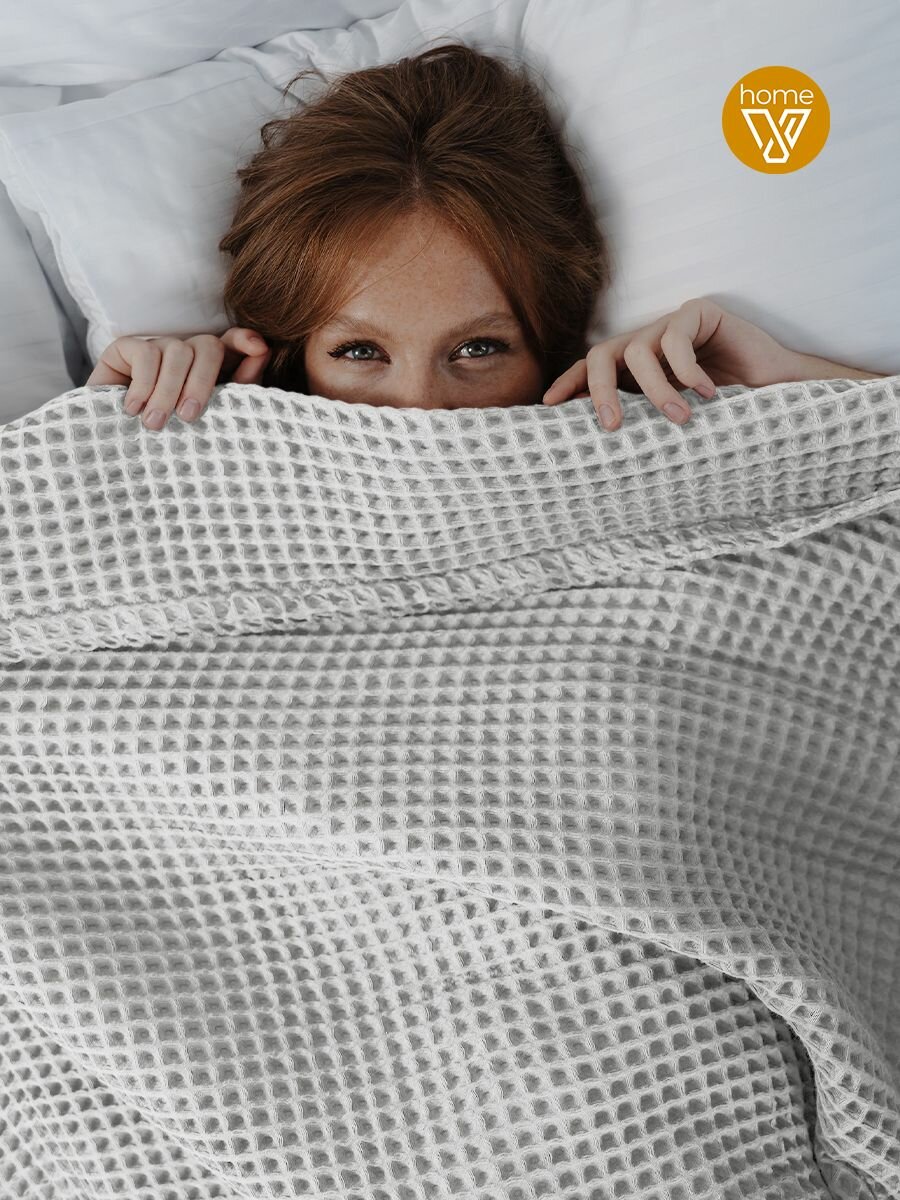 Плед хлопковый вафельный Бохо 200х220 см, универсальный, 100% хлопок, стоун, Votex — фото 1