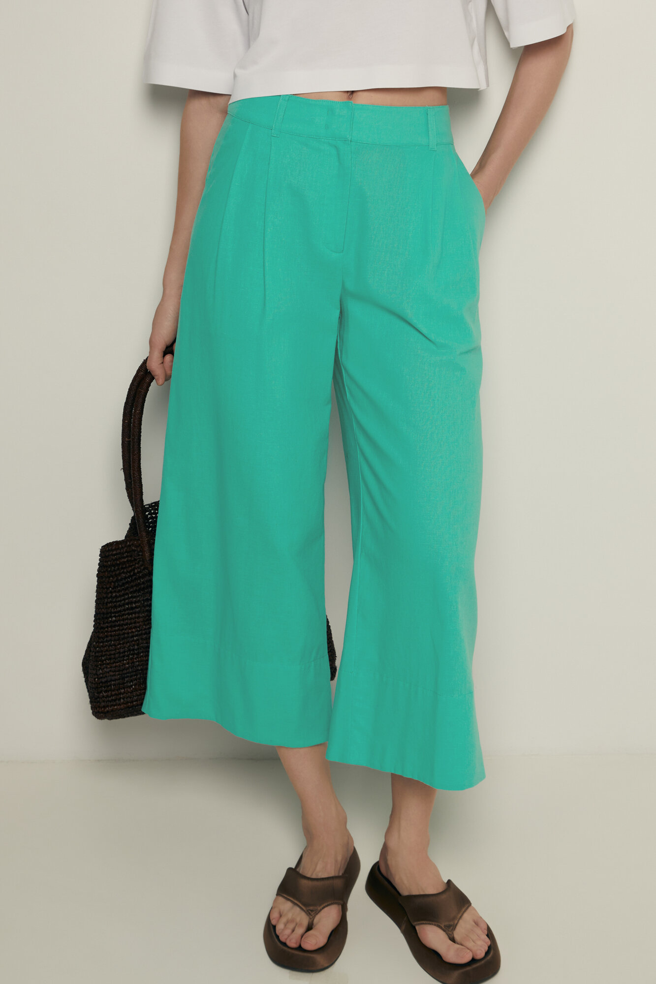 Брюки Укороченные брюки из конопляной ткани с хлопком