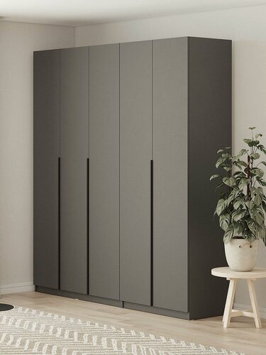 Изображение товара Распашной шкаф для одежды и хранения вещей Сеул с полками, с ящиками, со штангой, с доводчиками, 200.2х50.6х221.6 см, Графит
