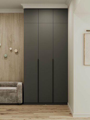 Изображение товара Распашной шкаф Сеул, 3 двери, с полками, с ящиками, со штангой, с антресолью, 120.1х50.6х260см, Графит