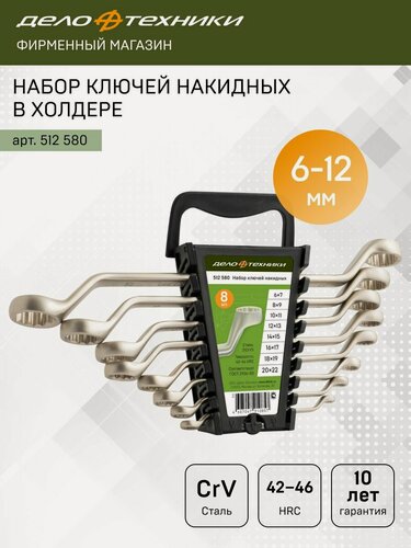 Изображение товара Набор ключей накидных 8 штук, CrV, холдер, Дело Техники, 512580