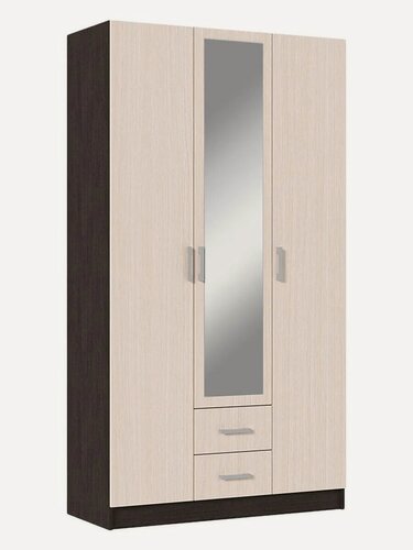 Изображение товара Распашной шкаф для одежды и хранения вещей Феста со штангой, с зеркалом, с ящиками, с полками, 120х50х220 см, Венге / Дуб Белфорт