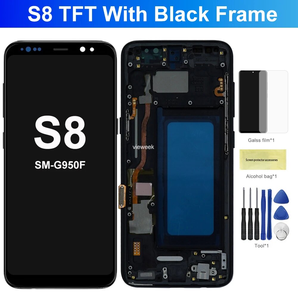 Замена TFT-экрана S8 для Samsung Galaxy S8 SM-G950F G950FD ЖК-дисплей с цифровым преобразователем сенсорного экрана в сборе с рамкой, TFT Black Frame