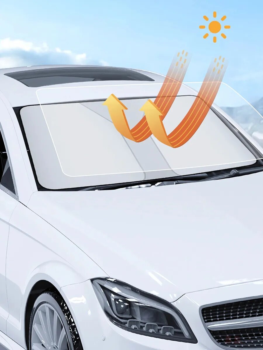 Солнцезащитная шторка автомобильная на лобовое стекло, складная, светоотражающая, 136×65 см — фото 1