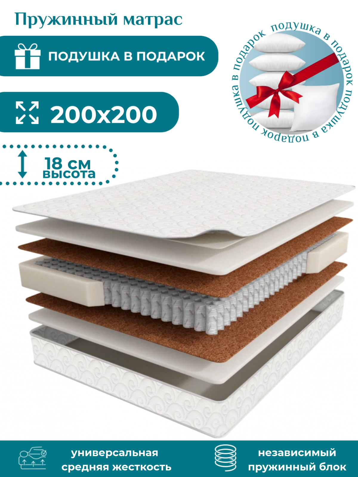 Матрас 200х200, пружинный, ортопедический, Home Comfort