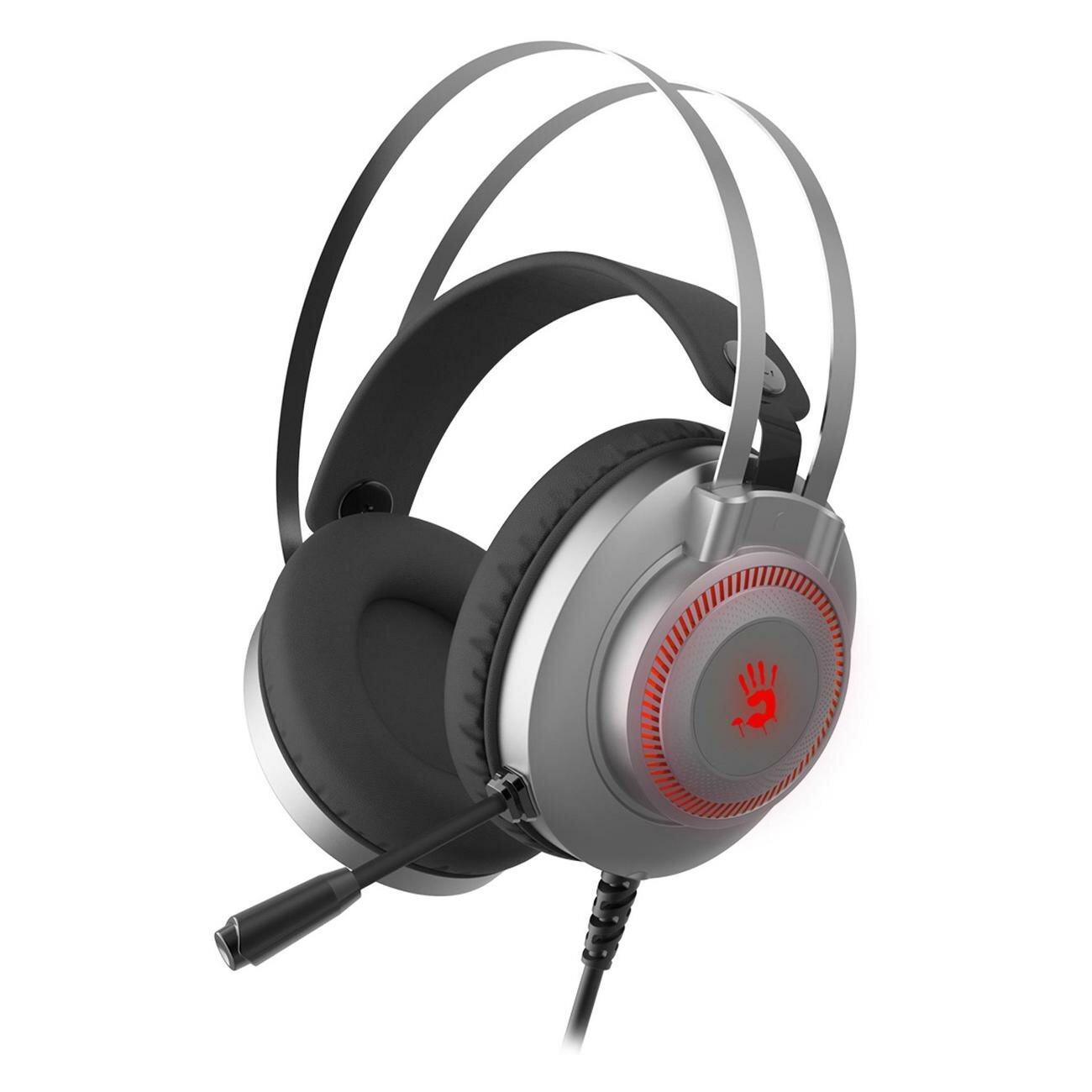 Игровые наушники A4Tech Bloody J200S серого цвета, с системой шумоподавления и регулируемым оголовьем