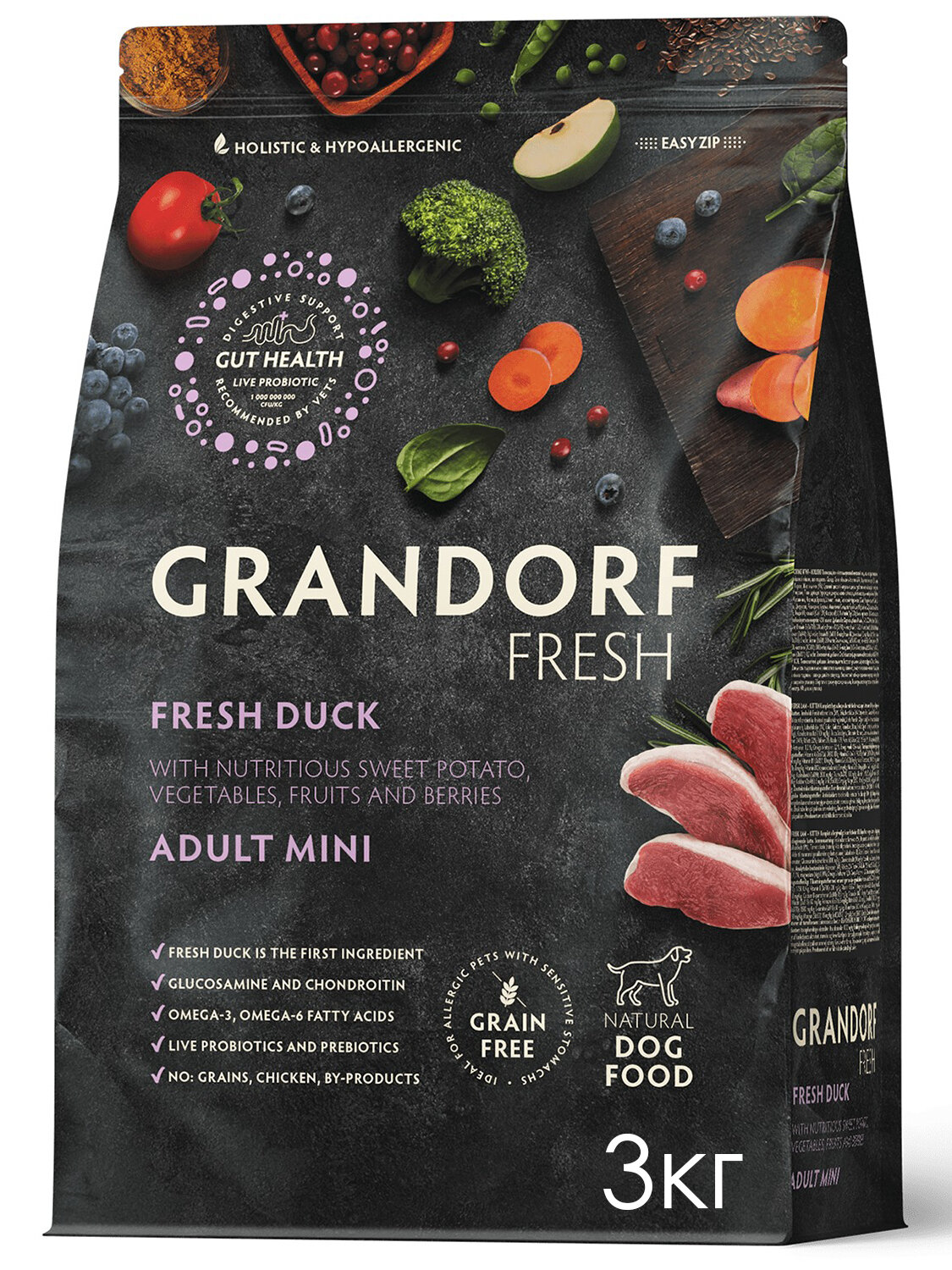 GRANDORF Fresh Mini Adult Duck&Potato Корм сух. утка, батат д/собак мелких пород 3кг