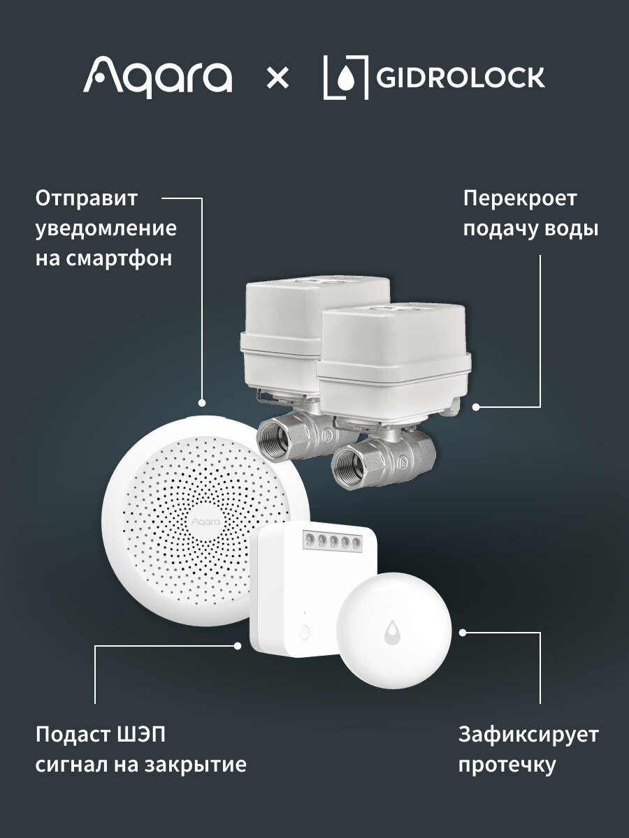 Комплект умного дома Aqara SWK43BS3/4, защита от протечки, краны 3/4" — фото 1