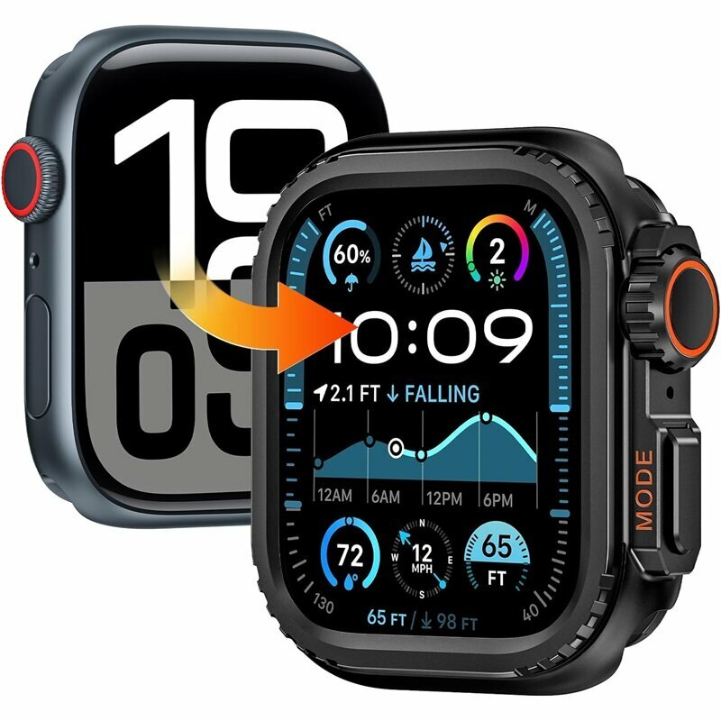 Металлические корпуса для Apple Watch Серия 10 46мм, защитный чехол 2 в 1 из нержавеющей стали, прочный бампер с задней рамкой для iWatch 10 46mm, металл, Apple Watch 46 мм, чехол, black, SKU00722