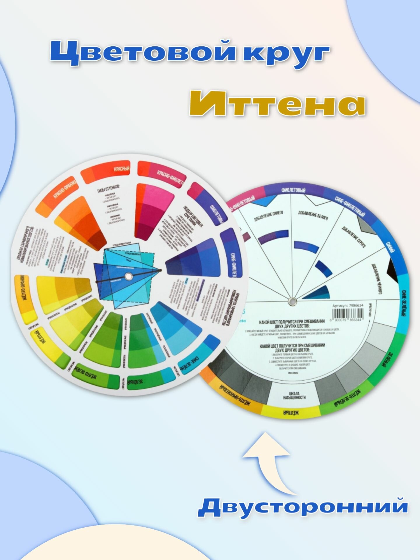 Цветовой круг Иттена для художников, диаметр 18 см, обучающий плакат-пособие по смешиванию и сочетанию цветов