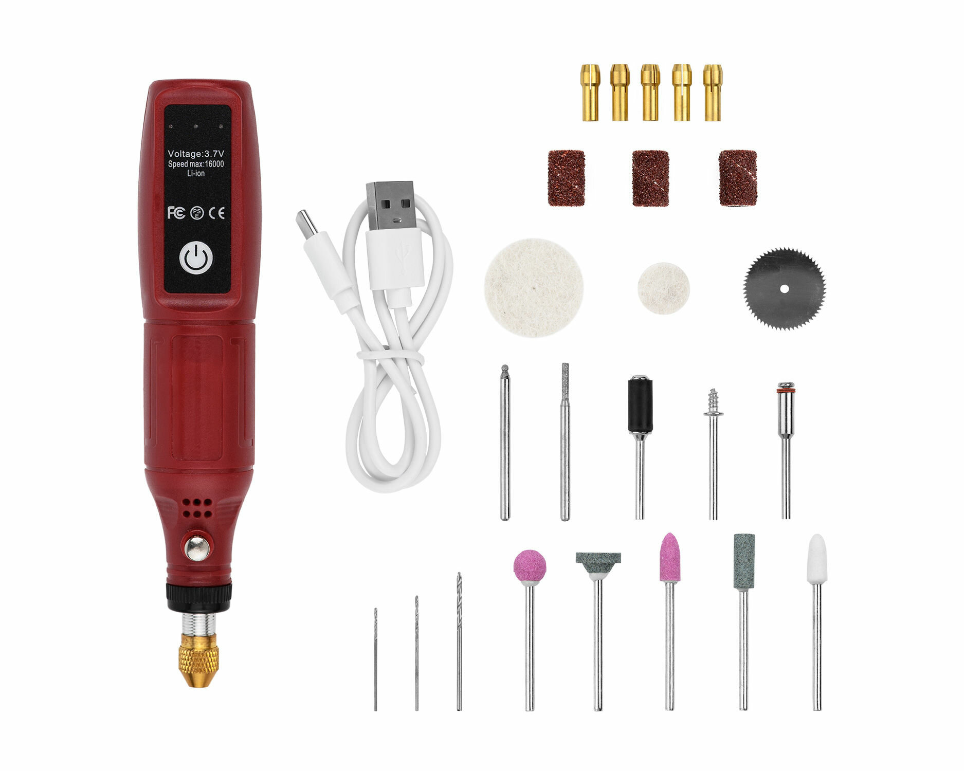 Беспроводной аккумуляторный гравер HJ022 3 режима скорости Type-c / красный / 25 насадок