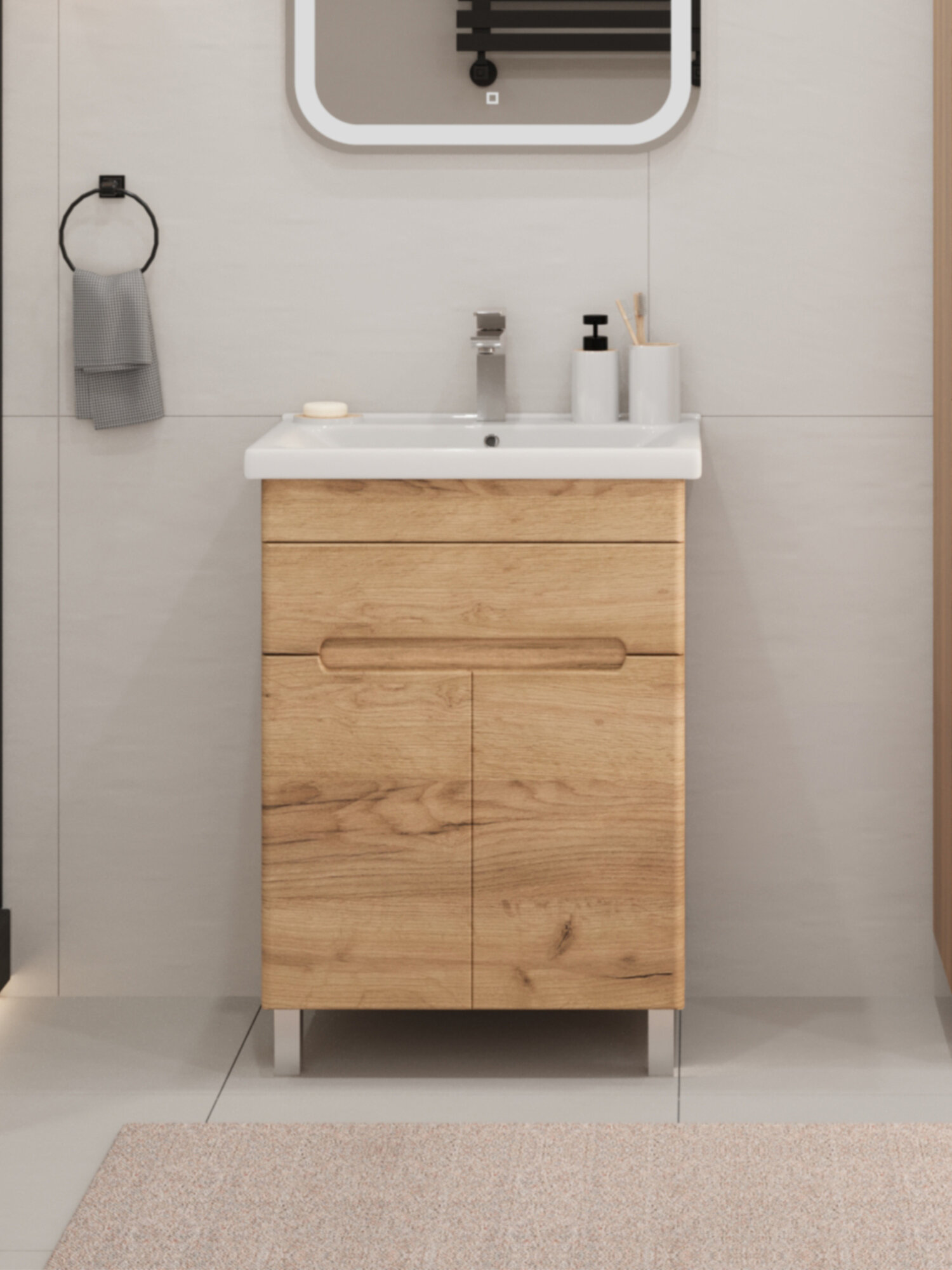 Тумба напольная SanStar Модена 60 с раковиной Фест 60 (комплект) для ванной комнаты Gold Craft