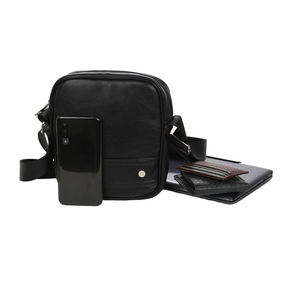 Сумка мессенджер SKIFFHAT, фактура гладкая, черный — фото 1