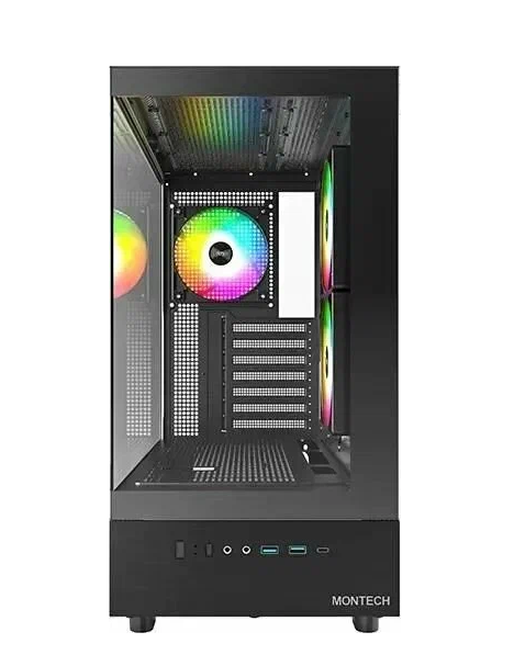 Корпус Montech XR, Black, Mid Tower, ATX, USB-C, с вентиляторами — фото 1