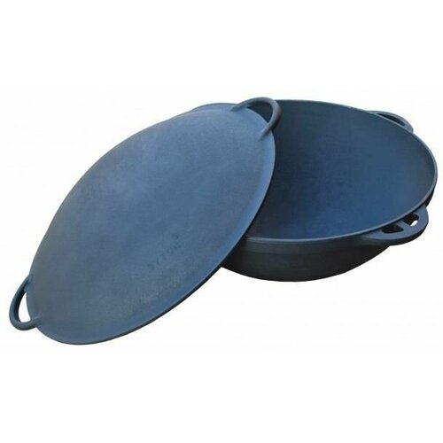 Ситон Казан азиатский чугунный 12л с чугунной крышкой-сковородкой и 4-мя ручками Термо