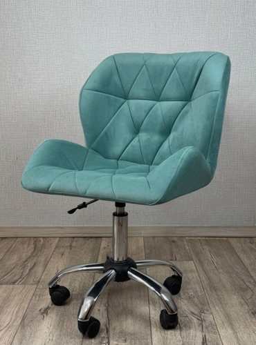 Изображение товара Стул для мастера со спинкой, Ракушка, большой, FitBest, велюр, хром, колеса, бирюзовый